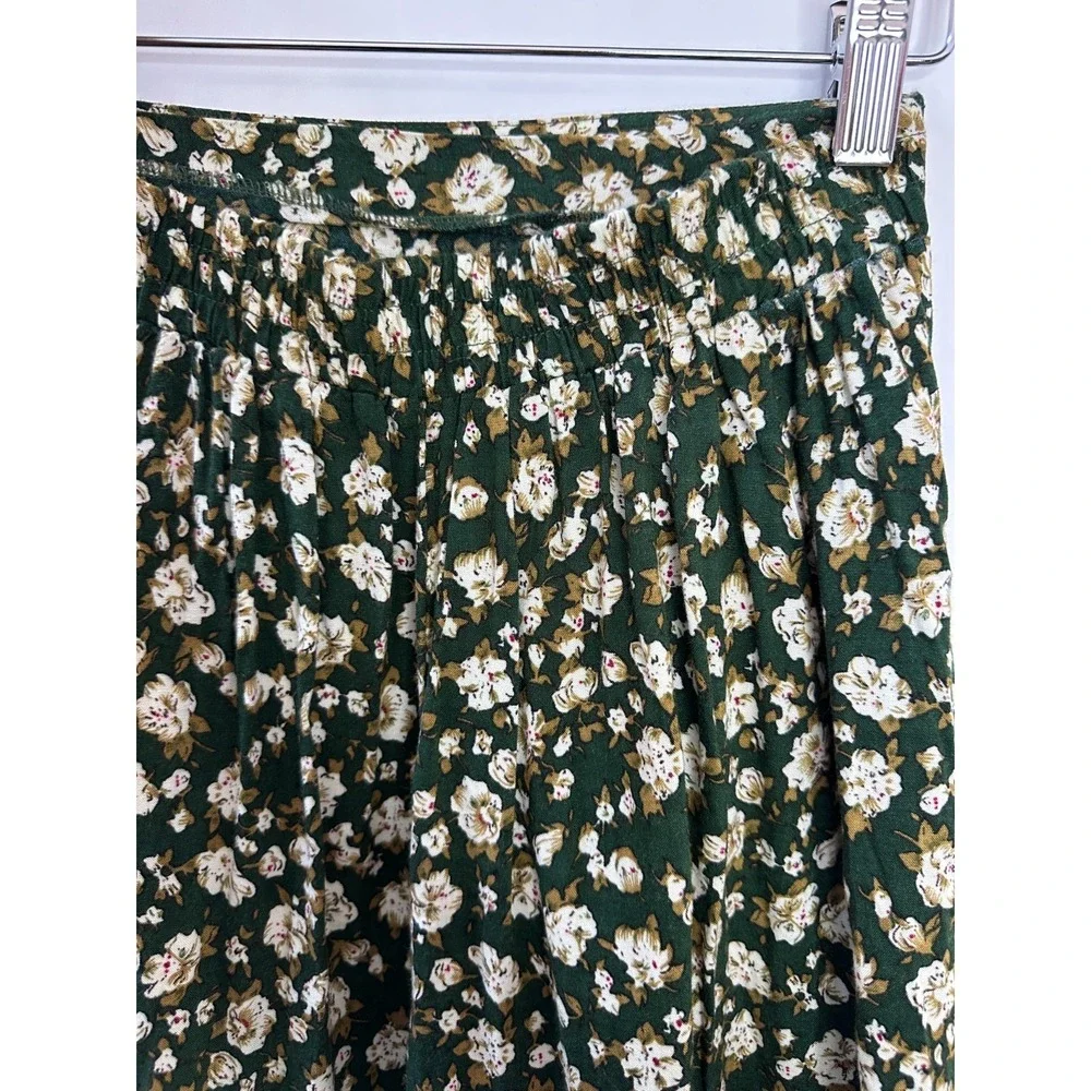 Vintage American Eagle Outfitters Green Floral Maxi Skirt Rayon 90s Boho Medium - Picture 11 of 15